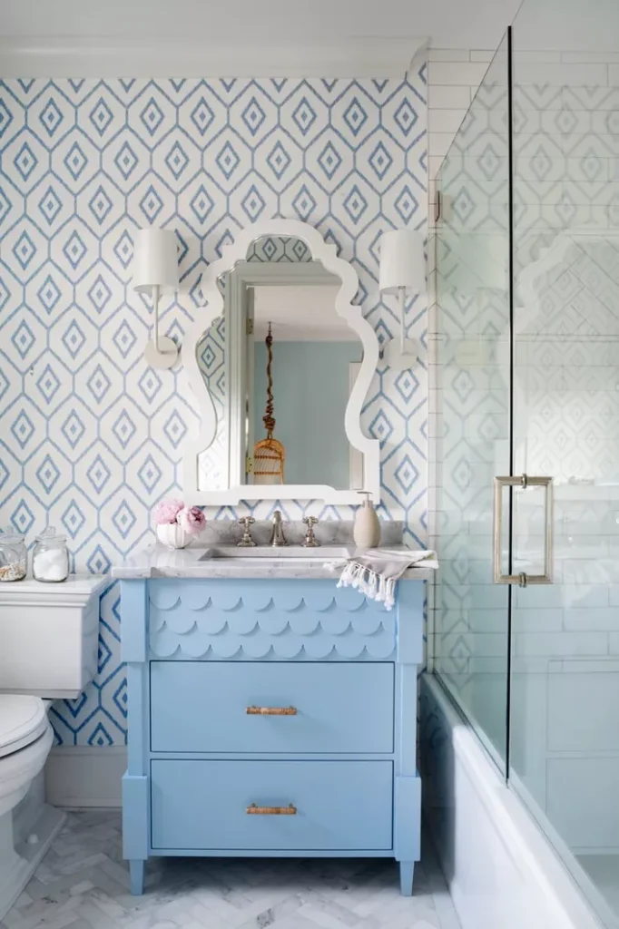 Blue Vanity With Scalloped Details