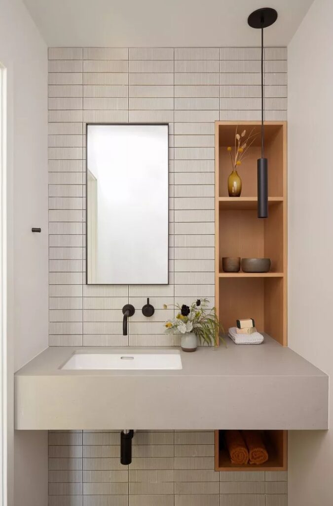 Wall-Mounted Vanity With Built-In Shelves