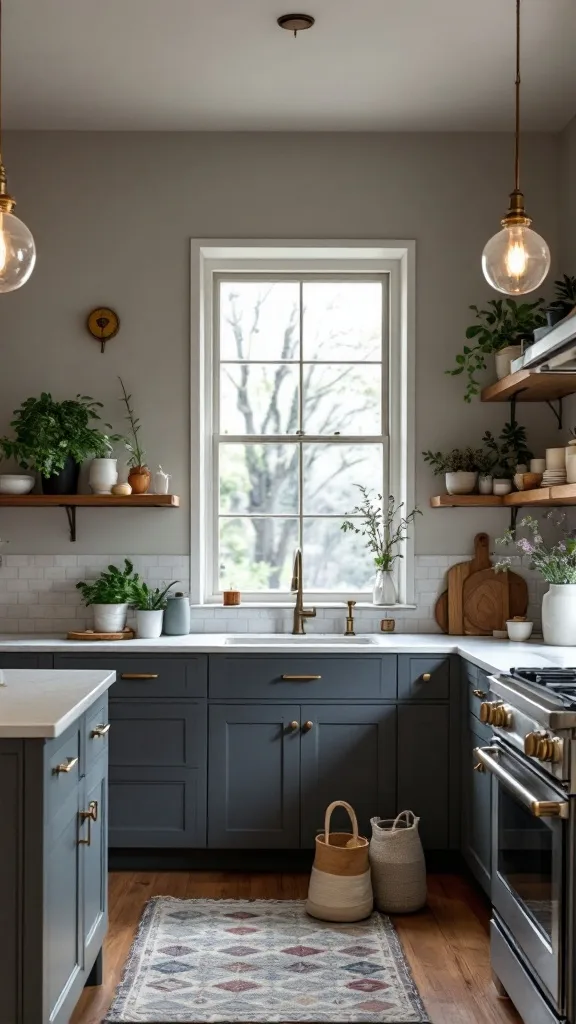 Modern kitchen featuring vintage-inspired light fixtures and faucet