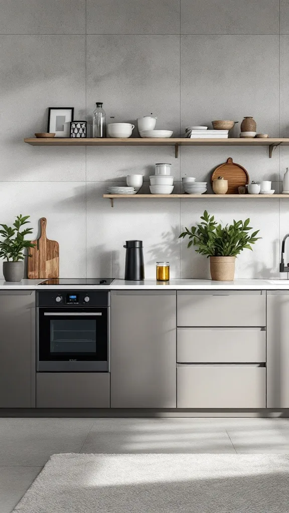 Modern kitchen with open shelving and sleek cabinets