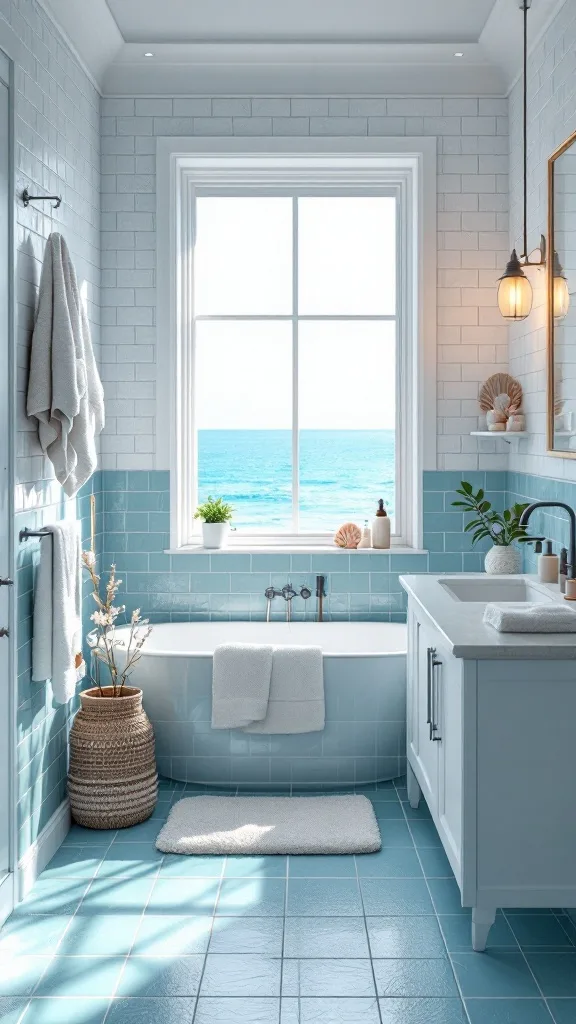 Coastal bathroom with ocean view and natural light