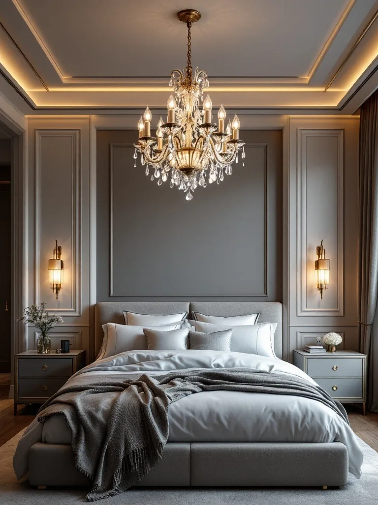 Luxury bedroom featuring a chandelier and elegant decor